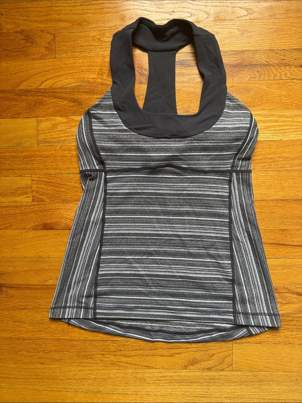 lululemon athletica Black and Gray Striped Halter-Back Tank